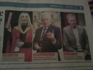 Examples of lower degree class graduates: J.K. Rowling, David Dimbleby, and Hugh Laurie - from The Sunday Times 7/7/13